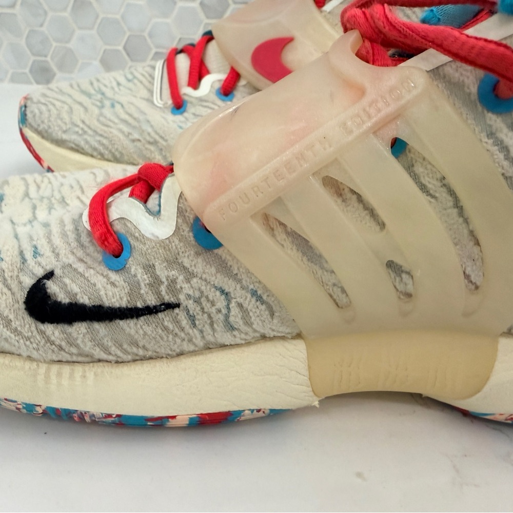 Nike Mens KD Aqua Fresh Basketball Shoes Sneakers - Cream, Red, and Blue - Picture 3 of 5